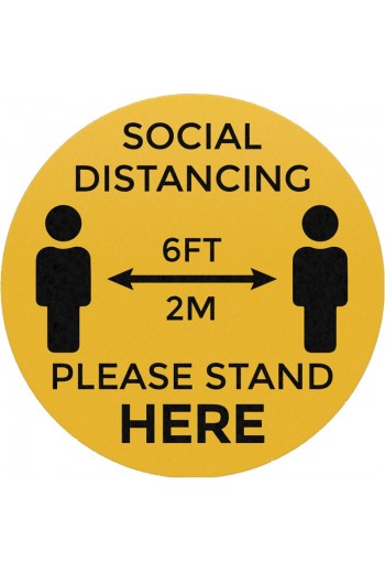 12" Circle "Social Distancing, Please Stand Here" Vinyl Floor Sticker