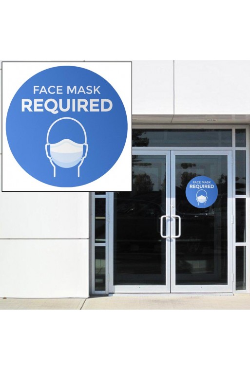 12" Circle "Face Mask Required" Vinyl Window Sticker on window