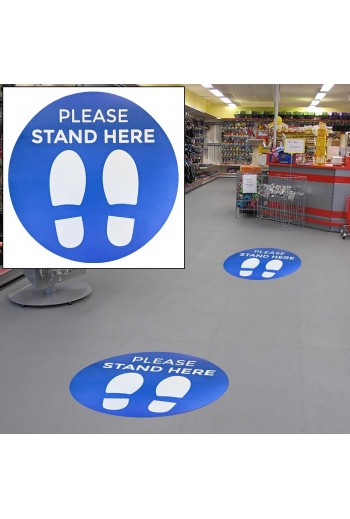 12" Circle "Please Stand Here" Vinyl Floor Sticker on floor